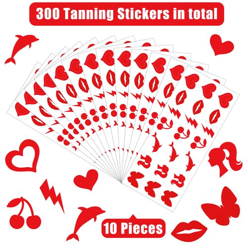 210 Pieces Tanning Sunbathing Stickers Perforated Body Stickers for Tanning Self Adhesive Tanning Bed Sticker Tanning Heart Lips Stickers Tanning Butterfly Dolphin Stickers, 7 Styles (Mixed Style)