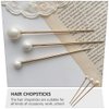 FOMIYES Metal Pearl Chopsticks Hair Sticks Set - 3 Pcs Chinese Hair Pins Clips for Women