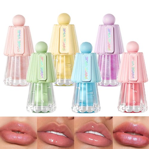 6 Colors Shimmer Lip Gloss Set Hydrating Lip Glow Oil Cute Lip Gloss Hydrating Tinted Lip Transparent Balm Set