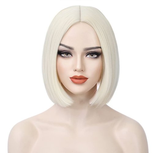 WTHCOS Platinum Blonde Bob Wigs for Women Short Straight Blonde Hair Wig Light Blonde Bob Wigs Side Part Cosplay Wig Heat Resistant Natural Looking Synthetic Wigs (Platinum Blonde)