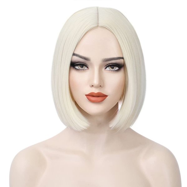 WTHCOS Platinum Blonde Bob Wigs for Women Short Straight Blonde Hair Wig Light Blonde Bob Wigs Side Part Cosplay Wig Heat Resistant Natural Looking Synthetic Wigs (Platinum Blonde)