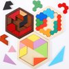 Jerify 3 Pack Wooden Hexagon Tangram Puzzle Challenge Wooden Brain Teasers Hexagonal Geometric Shape Pattern Wood Block Puzzle Toy for Different Age People Logic Mind Game Gifts