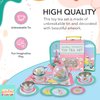 Bright Stripes Kids Tea Set - Pretend Play Tin Tea Set for Girls & Boys | Includes Tea Pot, Cups, Saucers, Plates, Tray, Invitations & Place-Cards for Imaginative Play