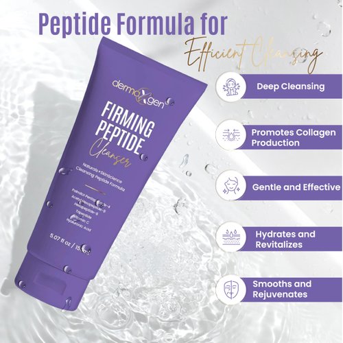 Dermaxgen Firming Peptide Cleanser – 5fl oz Multi-Peptide Facial Cleanser with Vitamin C and Hyaluronic Acid – Anti-Aging Gentle Cleanser for Face – Hydrating Face Cleanser for All Skin Types