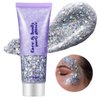 Go Ho Silver Body Glitter,Silver Face Glitter Gel,Hair Glitter,Holographic Chunky Glitter for Party Halloween Makeup, Glitter Sequins Festival Rave Accessories,05 Silver Glitter 52g