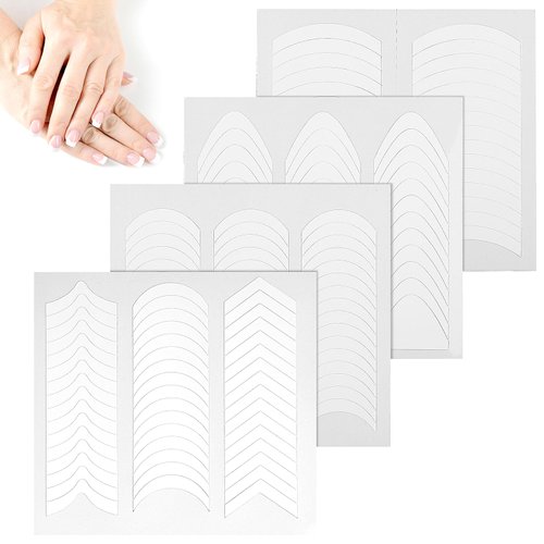 60 Sheets French Tip Nail Stickers White Self-Adhesive French Manicure Strips 4 Designs Curved Nail Tips Stickers for Edge Auxiliary DIY Manicure Stencil Tools