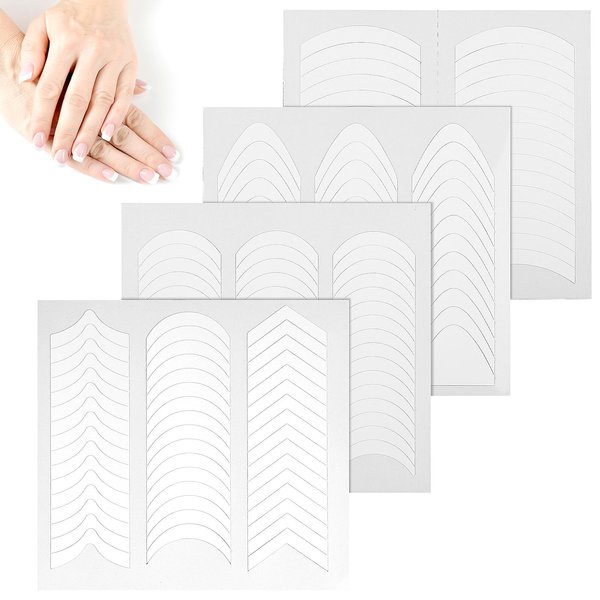 60 Sheets French Tip Nail Stickers White Self-Adhesive French Manicure Strips 4 Designs Curved Nail Tips Stickers for Edge Auxiliary DIY Manicure Stencil Tools