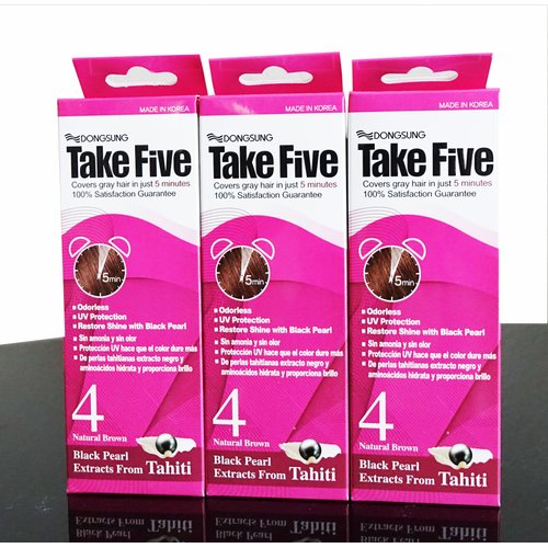 Dongsung Take 5 Hair Dye Gray Hair Coveage No. 4 Natural Brown Pack of 3