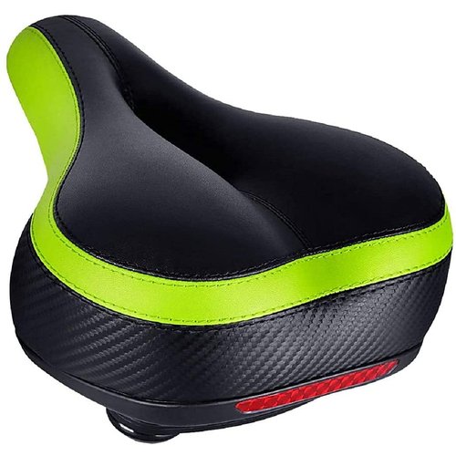 TONBUX Most Comfortable Bicycle Seat, Bike Seat Replacement with Dual Shock Absorbing Ball Wide Bike Seat Memory Foam Bicycle Seat with Mounting Wrench (Black/Green)
