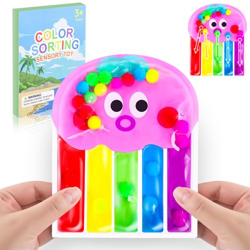 meeeyya Color Sorting Sensory Toys, Fine Motor Skills Game for Toddlers, Montessori Toys for Toddler Activities, Color Matching Preschool Learning Quiet Autism Fidgets Toy for Kids (Pink)