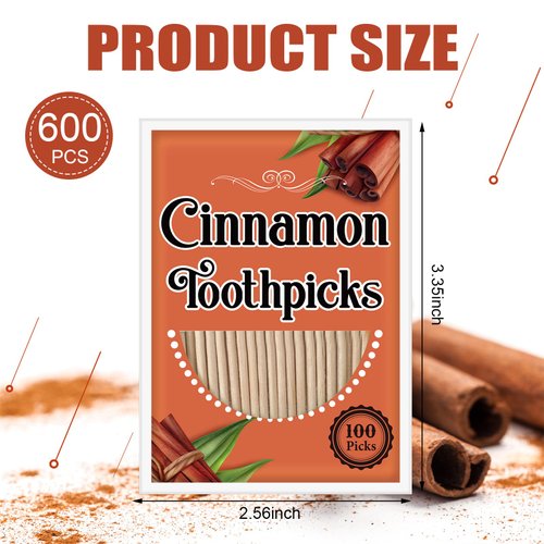 600 Picks Cinnamon Flavored Toothpicks Bulk Cinnamon Toothpicks for Adults Oral Hygiene Teeth Dental Care, Cinnamon Flavor, 6 Pack