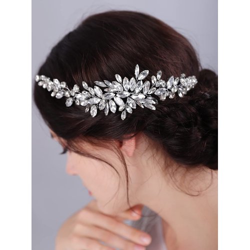JWICOS Wedding Crystal Hair Comb Bridal Hair Comb Hair Clip Vine Headpiece Wedding Hair Accessories for Brides (Silver)