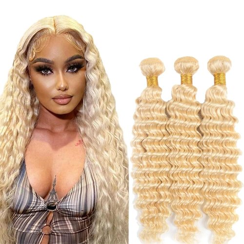 Blonde Human Hair Bundles 613 Deep Wave Human Hair Bundles Unprocessed Brazilian Virgin Hair 16 18 20 Inch Color 613 Bundles Human Hair Extensions