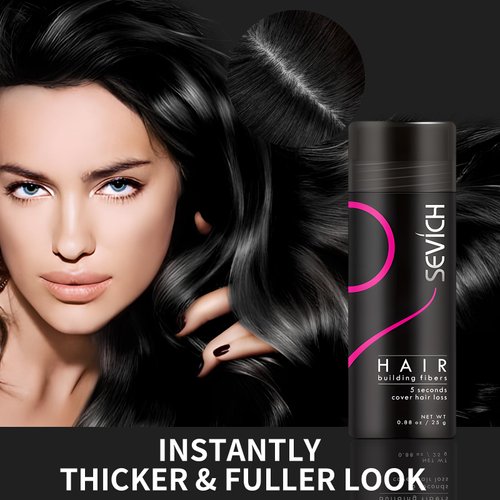 SEVICH Hair Fibers for Thinning Hair, Hair Building Fibers Instantly Thicker & Fuller Look,Hair Powder for Men & Women 25g Black