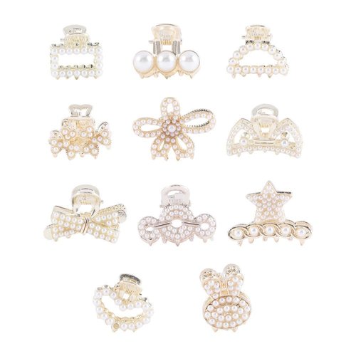 11 Pcs Small Metal Hair Claw Jaw Clips with Pearl, Mini Hair Clips for Thin Thick Hair, Hair Jaw Clamps, Nonslip Bangs Pins for Women Girls