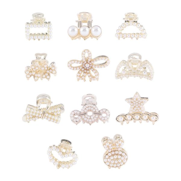 11 Pcs Small Metal Hair Claw Jaw Clips with Pearl, Mini Hair Clips for Thin Thick Hair, Hair Jaw Clamps, Nonslip Bangs Pins for Women Girls