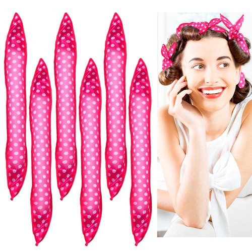 Solsew 6 Pcs 17'' Heatless Curls Overnight Heatless Sleep Hair Curler, Overnight Pillow Roller Sponge Curler Non Heat Sleep Soft Curler for Women with Medium to Long Hair DIY Hair Styling Tool (Pink)