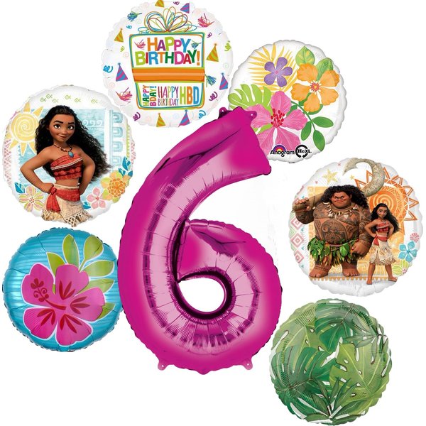 Moana 6th Birthday Party Supplies 7pc Balloon Bouquet Decorations