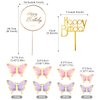 LANGPA 22-Pieces Butterfly Cake Decorations With Happy Birthday Acrylic Cake Toppers for Baby Shower Wedding Birthday Party Decor (Purple & Pink)