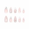 BABALAL Medium Almond Press on Nails White French Tip Fake Nails Sliver Bow Glue ons Nails 3D Water Ripple Design Acrylic Nails 24Pcs Y2k Star Stiletto False Nails with Design