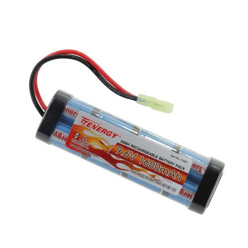 Tenergy 9.6V Airsoft Battery 1600mAh NiMH Flat Battery Pack w/Mini Tamiya Connector for Airsoft MP5, Scar, M249, M240B, M60, G36, M14, RPK, PKM