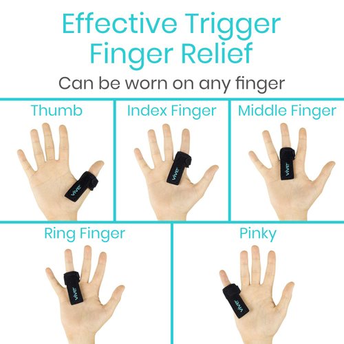 Vive Trigger Finger Splint - Support Brace for Middle, Ring, Index, Thumb and Pinky - Straightening Curved, Bent, Locked and Stenosing Tenosynovitis Hands - Tendon Lock Release Stabilizer Knuckle Wrap