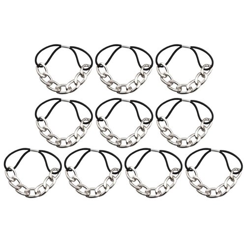 10 Pcs Modern Gold Chain Hair Tie with Dubble strands Elastic Hair Accessories Hair Ropes Fashion Headbands Ponytail Holders Hair Rings Hairband for Girl Lady Color Random (Silver)