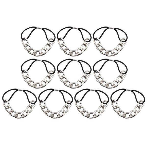 10 Pcs Modern Gold Chain Hair Tie with Dubble strands Elastic Hair Accessories Hair Ropes Fashion Headbands Ponytail Holders Hair Rings Hairband for Girl Lady Color Random (Silver)