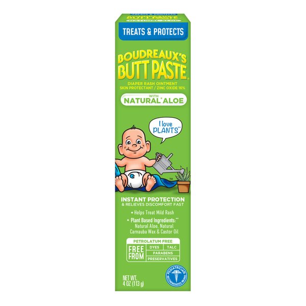 Boudreaux's Butt Paste with Natural* Aloe Diaper Rash Cream, Ointment for Baby, 4 oz Tube