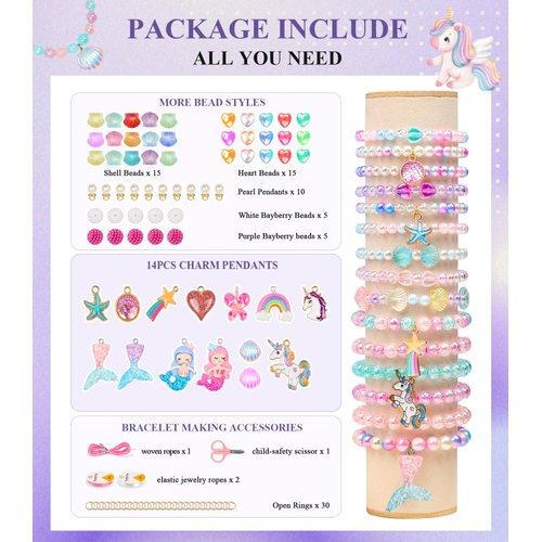 DUDUCOFU 900Pcs Mermaid Bracelet Making Kit for Girls Kids Charm DIY Beads for Jewelry Making, Friendship Bracelet Kit with Unicorn Ocean Pearl Shell Butterfly Beads for Bracelet Necklace Making