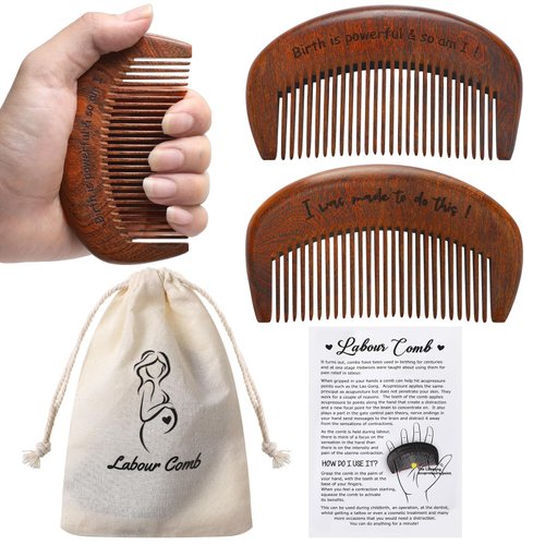 SiliFine Natural Birthing Comb for Labor Pain, Delivery Essentials, New Mom Gift - Wooden Comb with Birth Affirmation, Storage Bag, Instruction Manual, Pregnancy Contraction Management