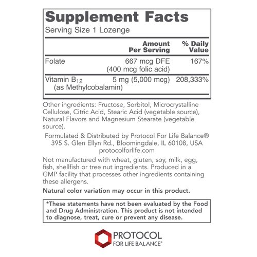 Protocol Methyl B12 5,000mcg - Vitamin B12 for Homocysteine Metabolism* - Supports Brain Health & Healthy Nervous System* - Kosher, Halal & Vegan - 60 Lozenges
