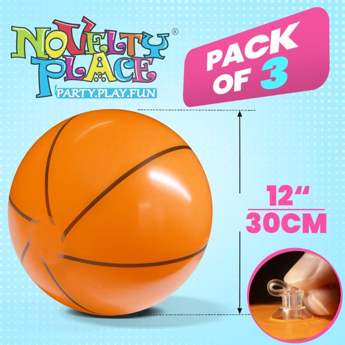 Novelty Place Inflatable Beach Balls - 3 Pack, 12" Beach Basketball for Kid - Summer Beach Pool Party Supplies, Fun Floating Toys