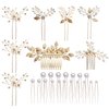 inSowni 26 Pack Gold Wedding Bridal Hair Side Combs+U Shaped Hair Pins Clips Barrettes Leaf Flower Rhinestone Pearl Hair Pieces Updo Accessories Jewelry Headpieces for Women Girls Brides Bridesmaids