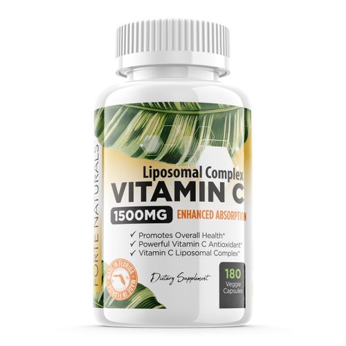 FORTE NATURALS High Dose Vitamin C 1500mg Liposomal C Complex Supplement with Sunflower Lecithin Capsules Supplements Clogged Milk Sunflower Lecithin 180 Capsules Celebration Vitamins