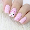 Easter Press On Nails Medium Length Bunny Eggs Fake Nails Nude Pink Press on False Nails with Cute Rabbit Eggs Designs Glue On Nails Full Cover for Women Girls Easter Nail Decorations 24Pcs