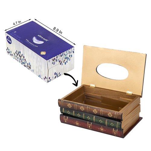 Crafted Classical Retro Wooden Antique Book Tissue Box Cover Rectangular Tissue Holder Dispenser Paper Cover Case Napkin Holder Home Decor for Bathroom Living Room Office car Kitchen
