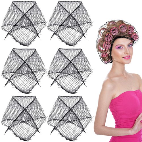 OIIKI 6PCS Cotton Triangle Hair Net for Rollers, Women Hair Net Mesh, with 36PCS Hair Pins, for Sleeping, Black, (35 x 35 x 57 Inches)