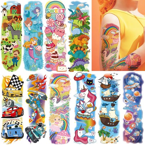 CHARLENT Kids Full Arm Temporary Tattoos - 11 Sheets Kids Full Sleeve Temporary Tattoos for Boys Girls Birthday Party Favors Goodie Bag Fillers