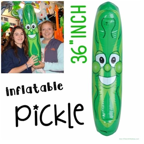 Giant Jumbo 36" Green Inflatable Smiling Pickle Head (3 FEET) Vinyl. Blow Up Face Beach Pool Float Noodle Gag Prank Joke Party Decoration DJ Promo Dance Give Away Cucumber (3 Pack)