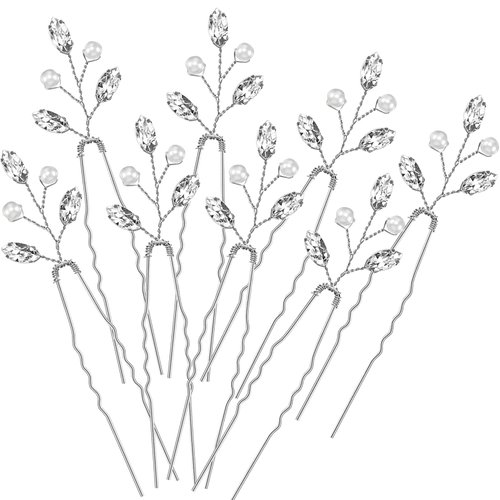 Wedding Hair Pins, 8 PCS Bridal Hair Pins Bridal Hair Accessories, Hair Accessories for Women Wedding, Wedding Hair Accessories for Brides Flower Hair Pins for Bride, Bridesmaids, Flower Girls(Silver)