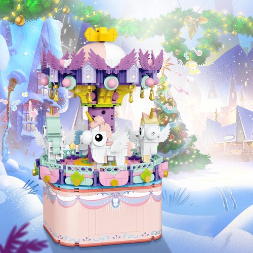 Music Box Building Toys, Rotating Carousel DIY Building Block for Girls and Boys 6 -12 Years Old, 874 pcs, STEM Construction Toy Christmas and Valentine Gifts for Adults and Aged 8 9 10 11 12 Kids