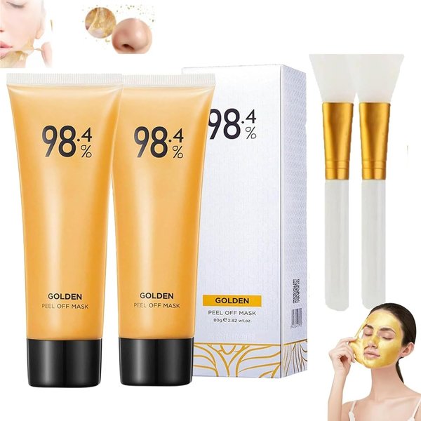 MINGJING Gold Foil Peel-Off Mask, Peel-Off Anti-Wrinkle Face Mask, 98.4% Beilingmei Gold Face Mask, Gold Face Mask for Moisturizing Removes Blackheads, Reduces Fine Lines And Cleans Pores (2PCS)