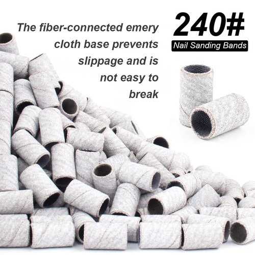 Rolybag Sanding Bands for Nail Drill,Drill Sanding Band with Storage Box,Include 100 Superfine Grinding Wheel Sand Bands and 2 Pieces Mandrel for Most Size 3/32" Nail Drill Machine 240 Grit
