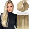 LacerHair BalayageTape in Hair Extensions Human Hair Double Side Tape Seamless Skin Weft Ombre Light Brown to Platinum Blonde B#8/60 50 Grams 20Pcs 14 Inch