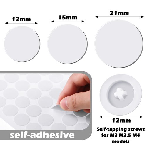 100 Pieces Self Tapping Plastic Screw Cap Covers and 580 Pieces Self Adhesive Screw Hole Stickers Furniture Screw Cover Stickers for Wood Screws Furniture (White)
