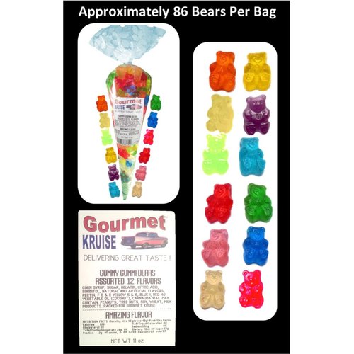 Red White Gummy Bears (2) Wild Cherry Strawberry Banana (1) Assorted 12 Flavor Gummi (NET WT 33 OZ) Gourmet Kruise Signature Gift Bags