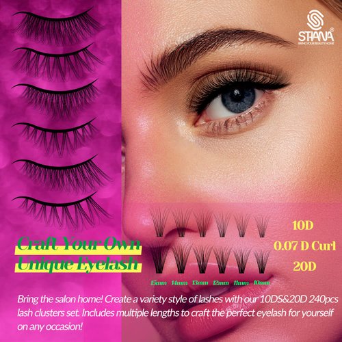 DIY Lash Extension Kit at Home, 240pcs Eyelash Extension Kit with Lash Bond And Seal Lash Tweezers Lash Clusters Wispy Individual Lashes Kit Eyelashes Kit Lash Clusters D Curl 10D&20D 10-15mm