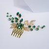 Teyglen Bridal Wedding Gold Hair Combs Green Flower Rhinestones Crystal Side Hair Comb Vintage Leaf Crystal Bride Hair Accessories for Women Girls