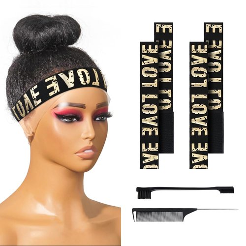 LaughYee 6 PCS Wig Band, Lace Adjustable Wrap To Lay Scarf Keeping Grip No Slip, Melting Band for Keeping in Place With 1 Edge Brushes And 1 Rat Tail Comb